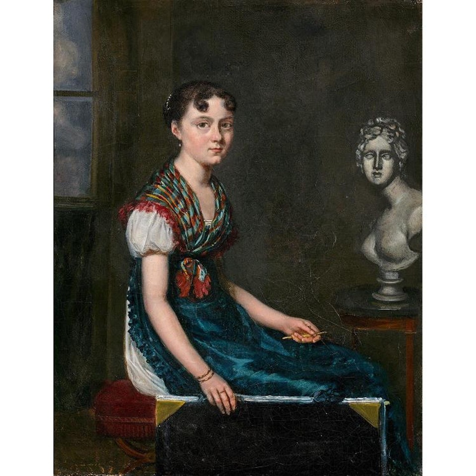 Artist woman in an interior by French School