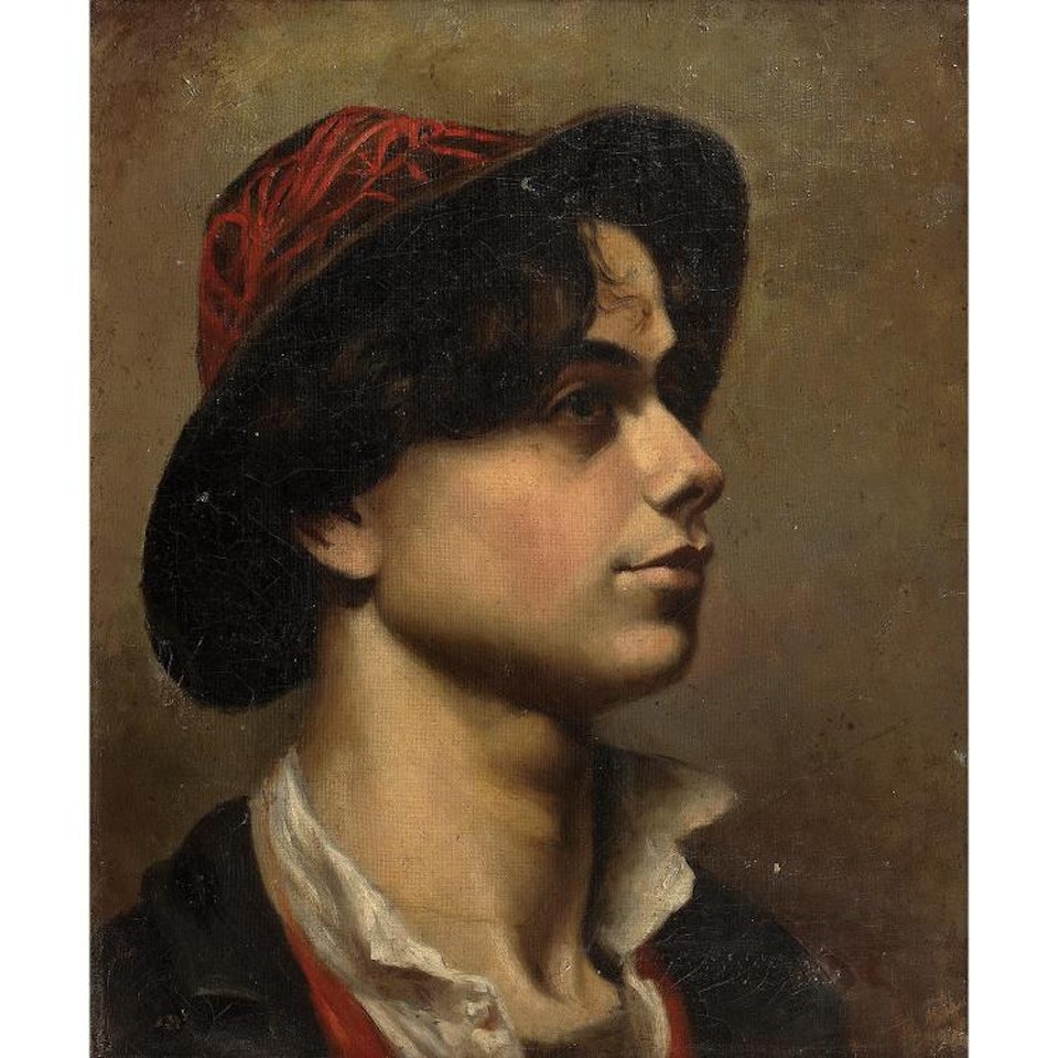 Portrait of a young man wearing a wooly hat; PORTRAIT DE JEUNE GARÇON AU BONNET by French School