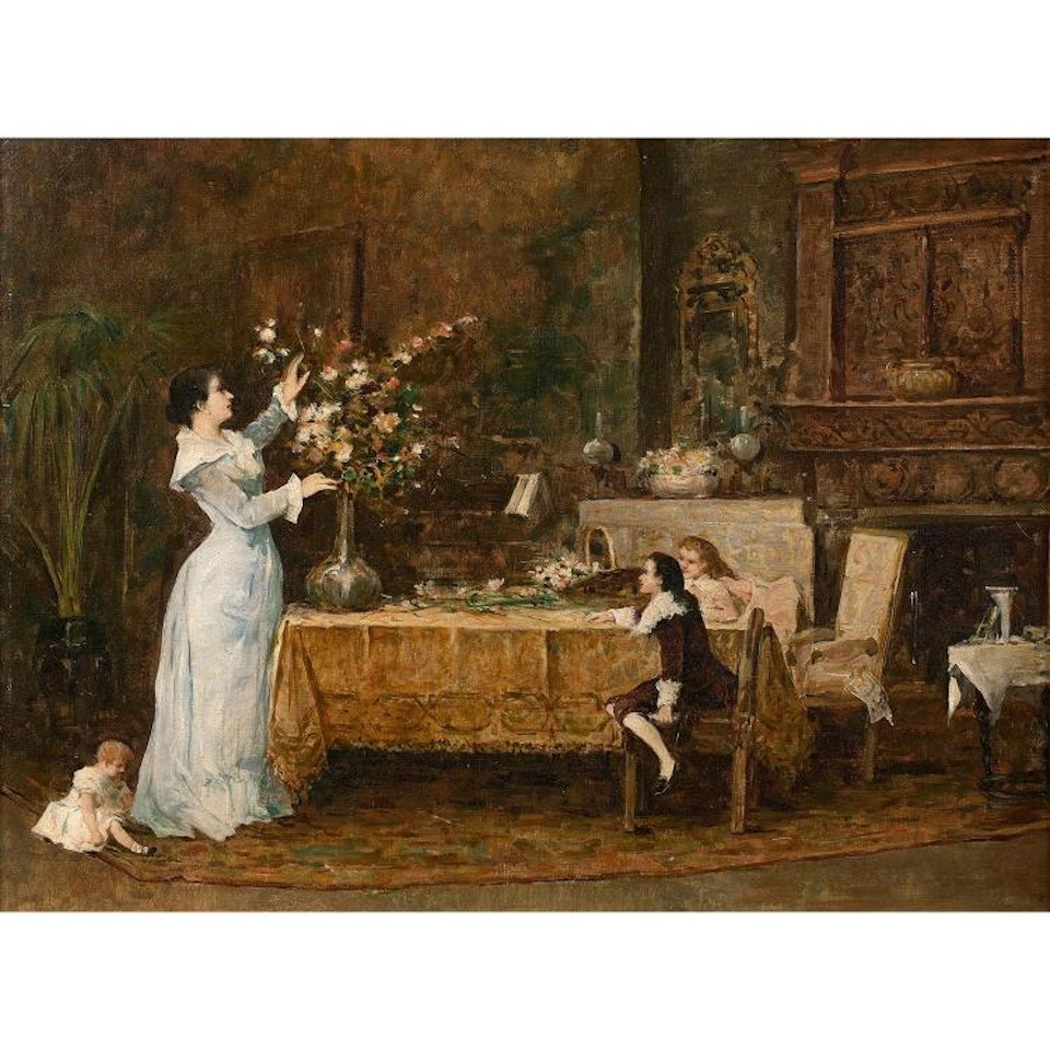 Family in an interior, The visit of the nurse by French School