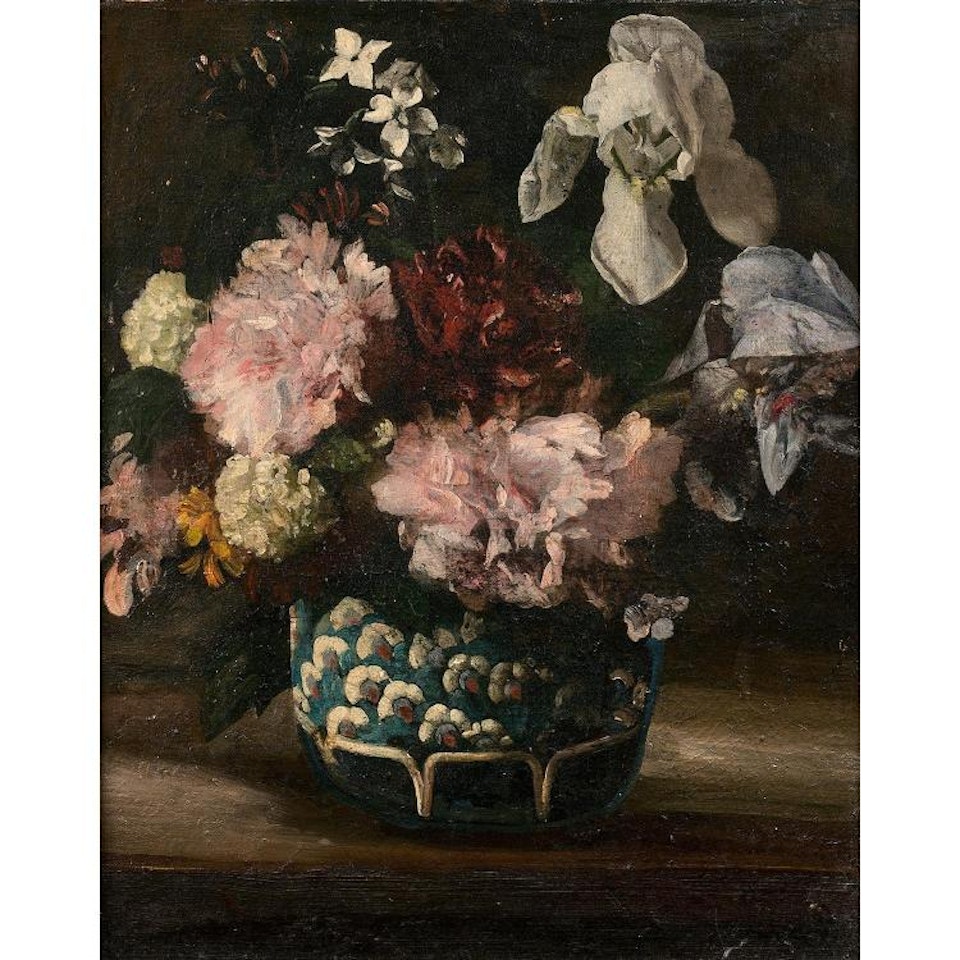 Bunch of flowers on an entablature by French School