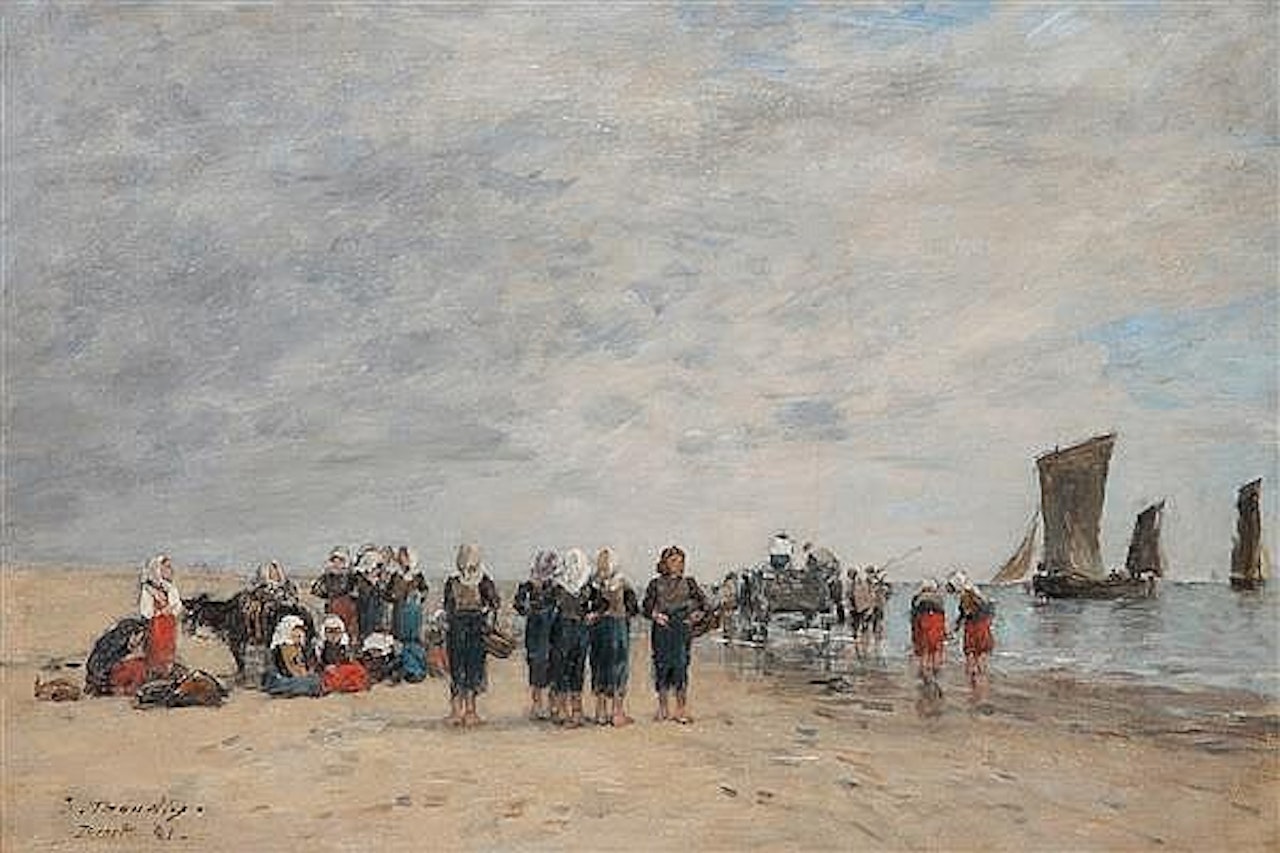 Berk, groupe de pécheuses sur la plage; Berk, groupe de pécheuses sur la plage by Eugène Boudin