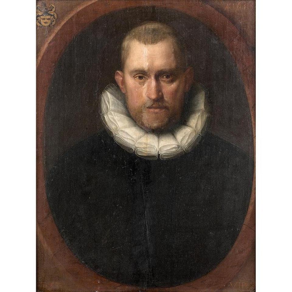 Portrait of a 53 year old man in an oculus by Dutch School