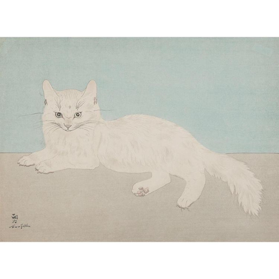 SITTING WHITE CAT by Leonard Tsuguharu Foujita