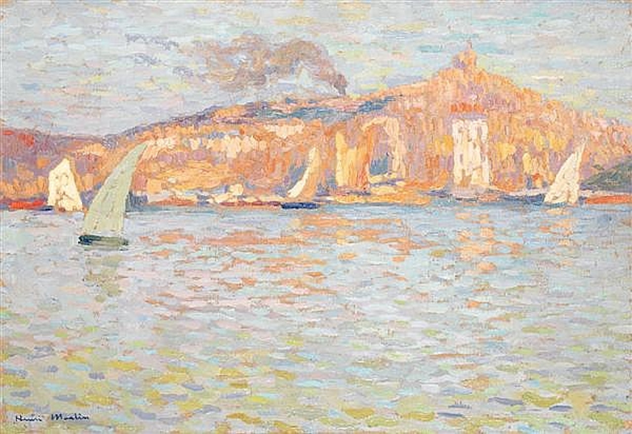 Arrival by sailboat in Marseille, towards Notre Dame de la Garde by Henri Martin