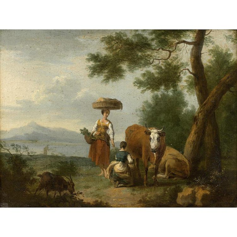 Milking cows by Dutch School
