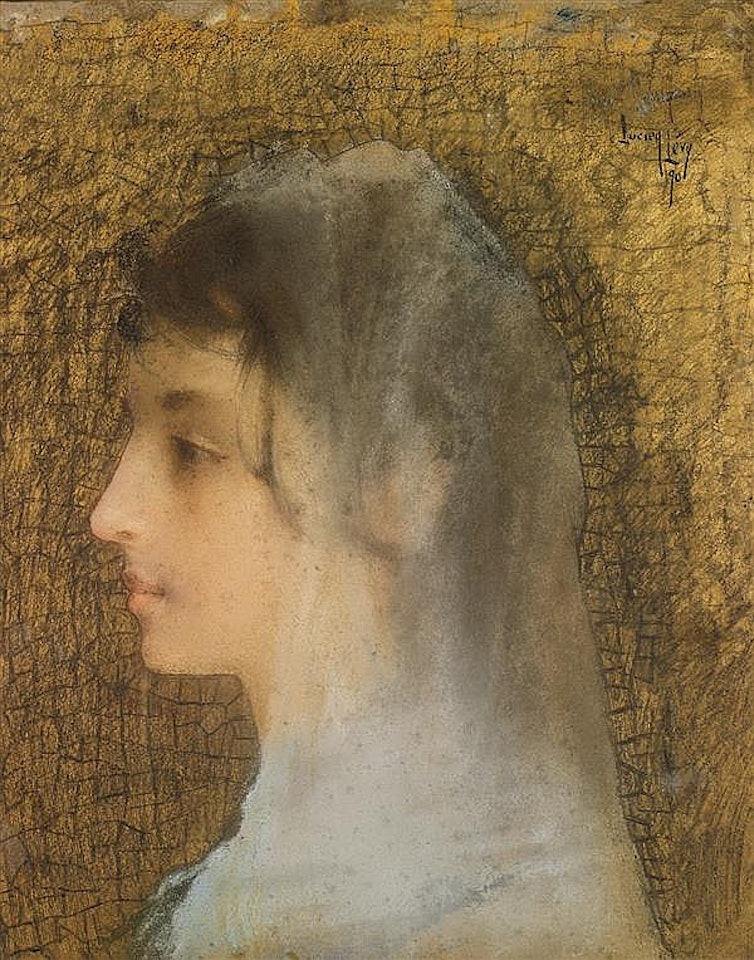 Bust portrait of a woman in left profile by Lucien Lévy-Dhurmer