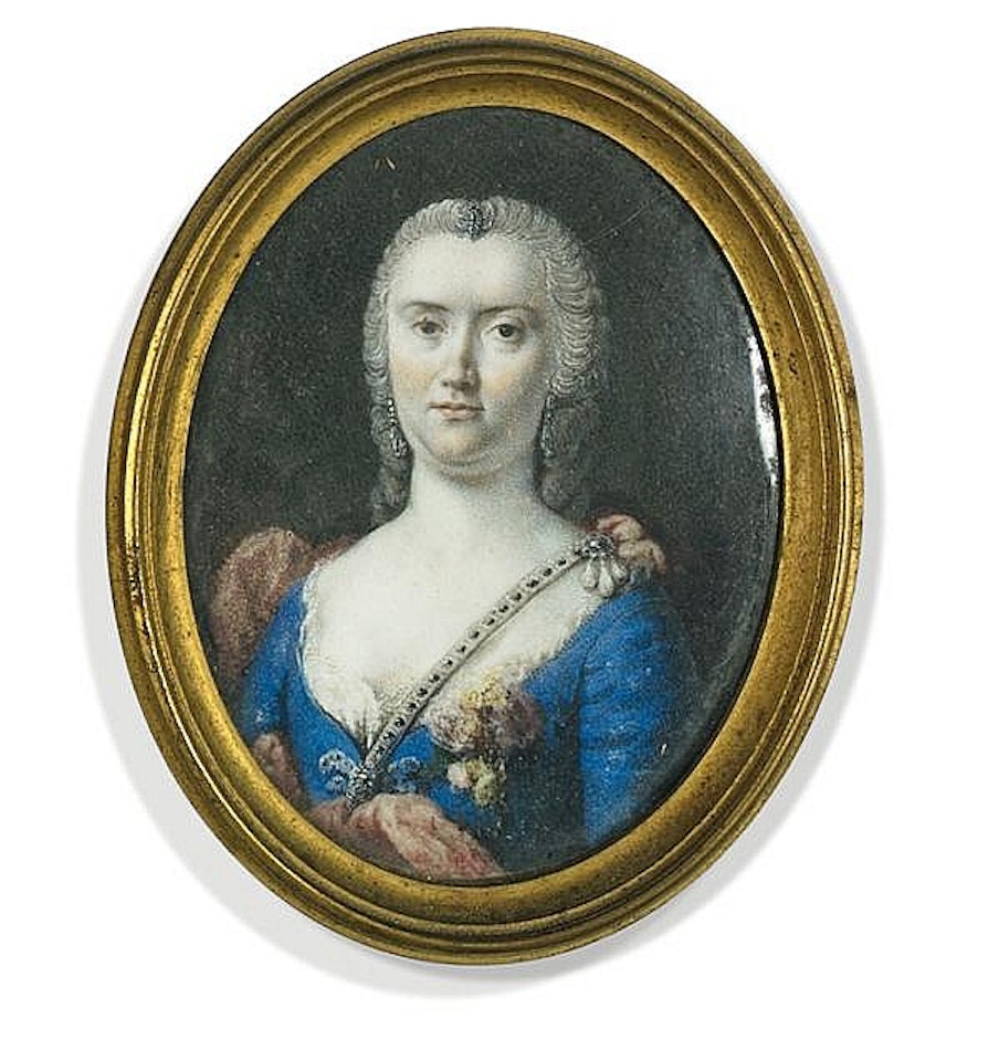 Portrait of a woman in a blue dress by Dutch School
