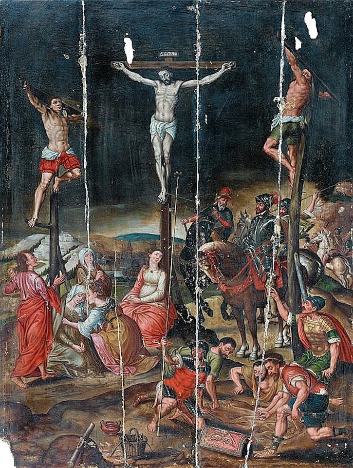 The crucifixion between the two thieves by Flemish School