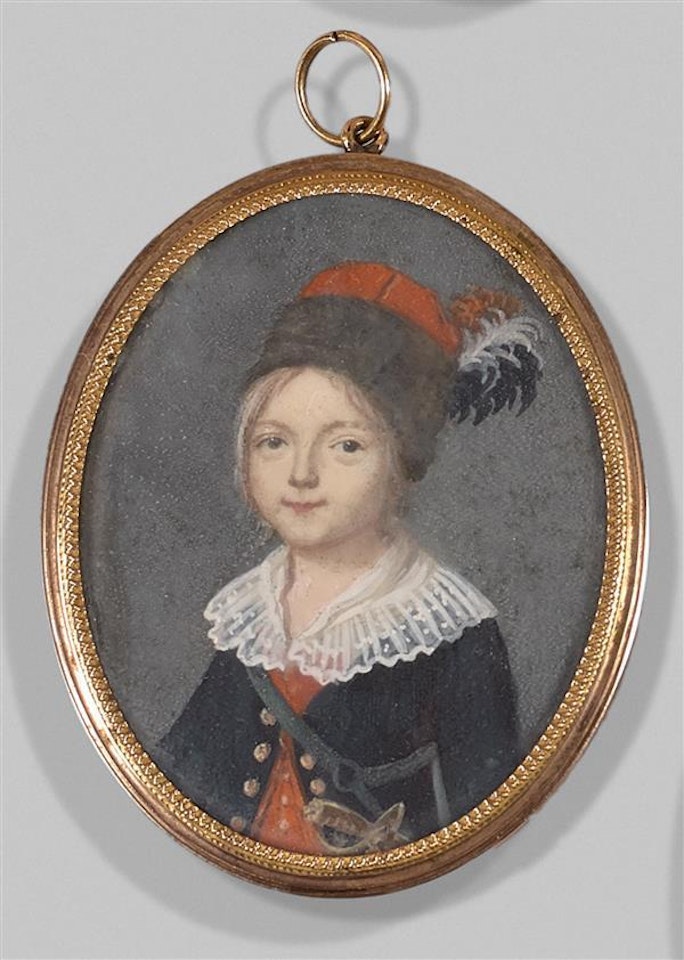 YOUNG CHILD IN MILLITARY COSTUME; ON THE BACK PORTRAIT OF A MAN IN A REDDINGOTE by French School
