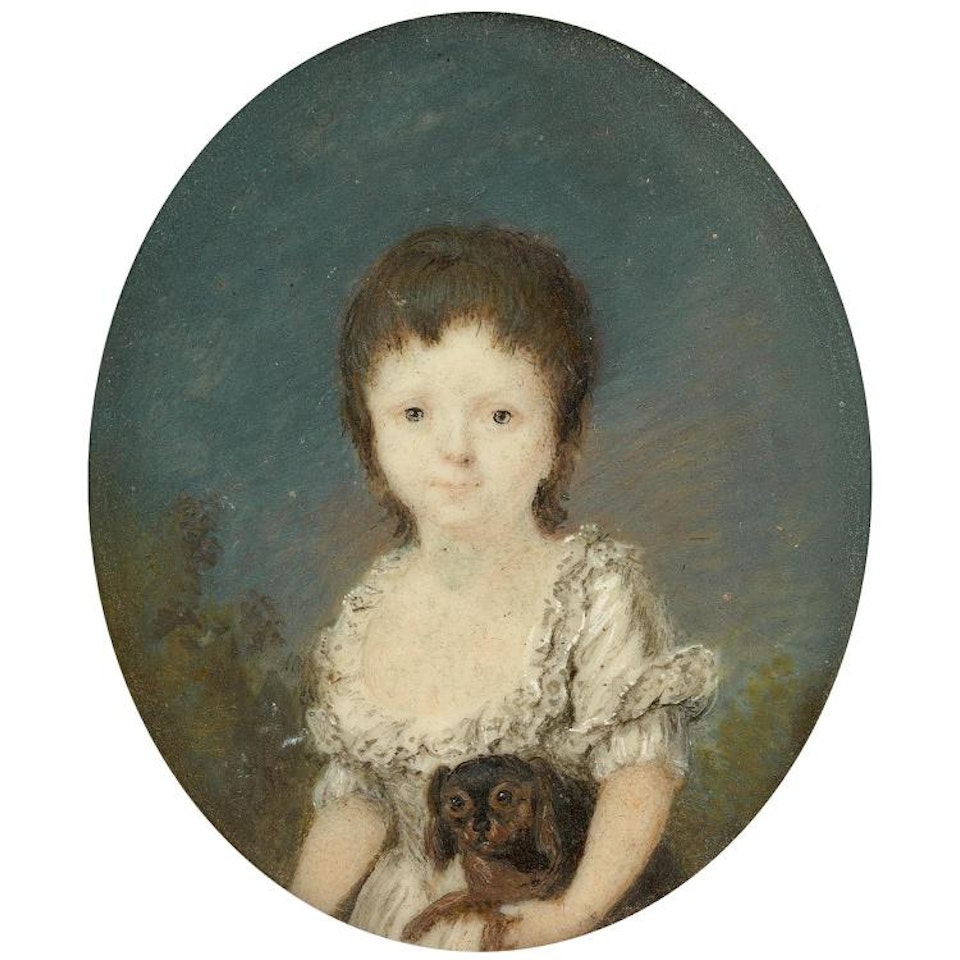 Child with dog; Child and a dog by French School