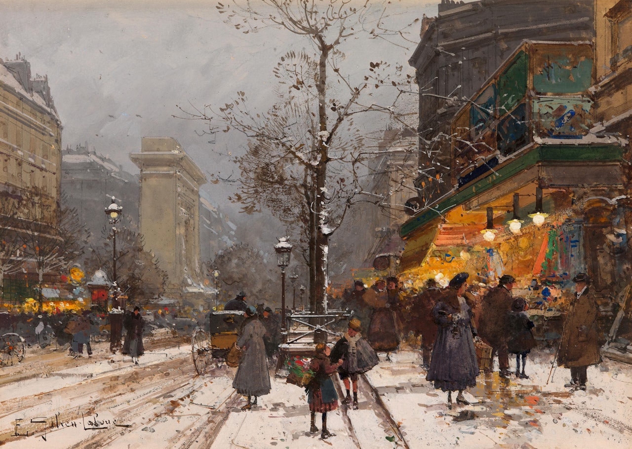 Boulevard Bonne - Nouvelle sous la neige by Eugene Galien-Laloue