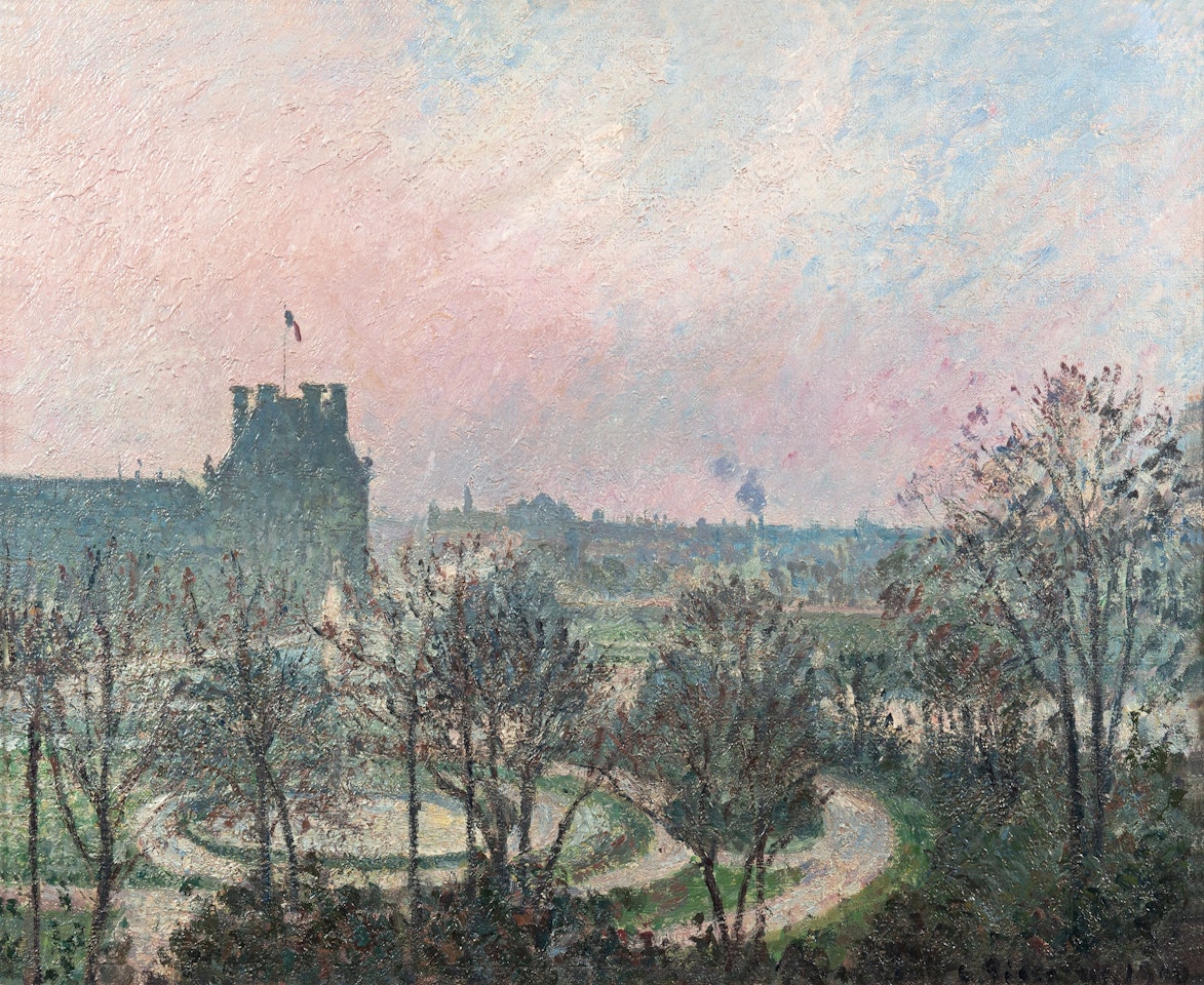 Le Jardin des Tuileries et le pavillon de Flore, gelée blanche by Camille Pissarro
