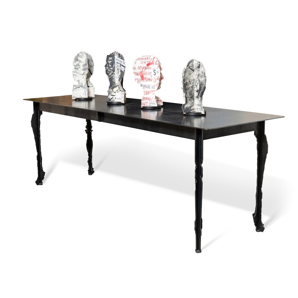 Head (Self Portrait) (Red) (Red/Grey) (Dark) with Table by William Kentridge