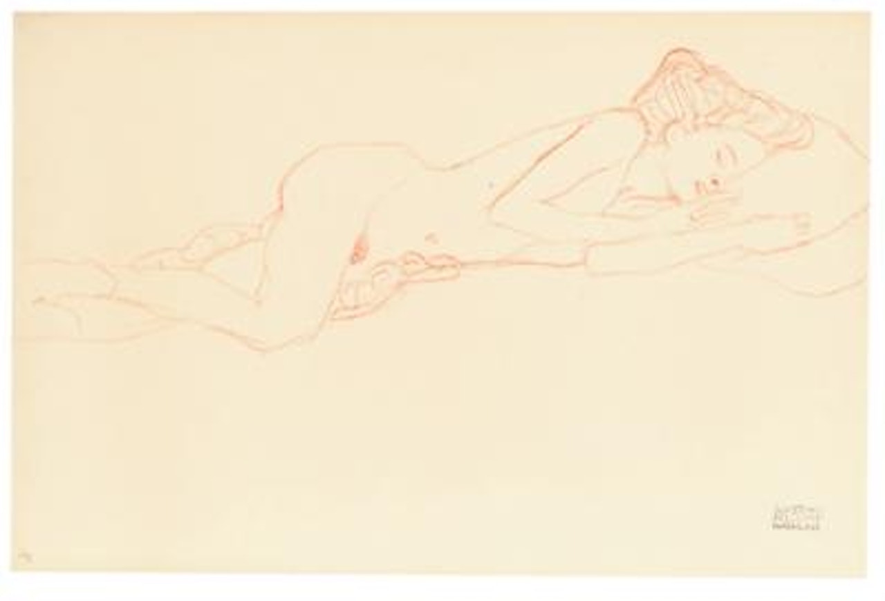 Auf der Seite liegender Akt nach rechts (Studie für “Wasserschlangen II”) (Reclining nude on the side, to the right, Study for “Water Snakes II”, 2. Zustand) by Gustav Klimt