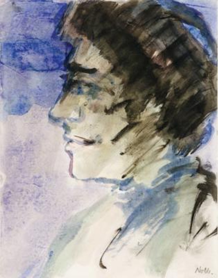 Portrait of a woman (light green) / Head of a young woman, in profile to the left by Emil Nolde