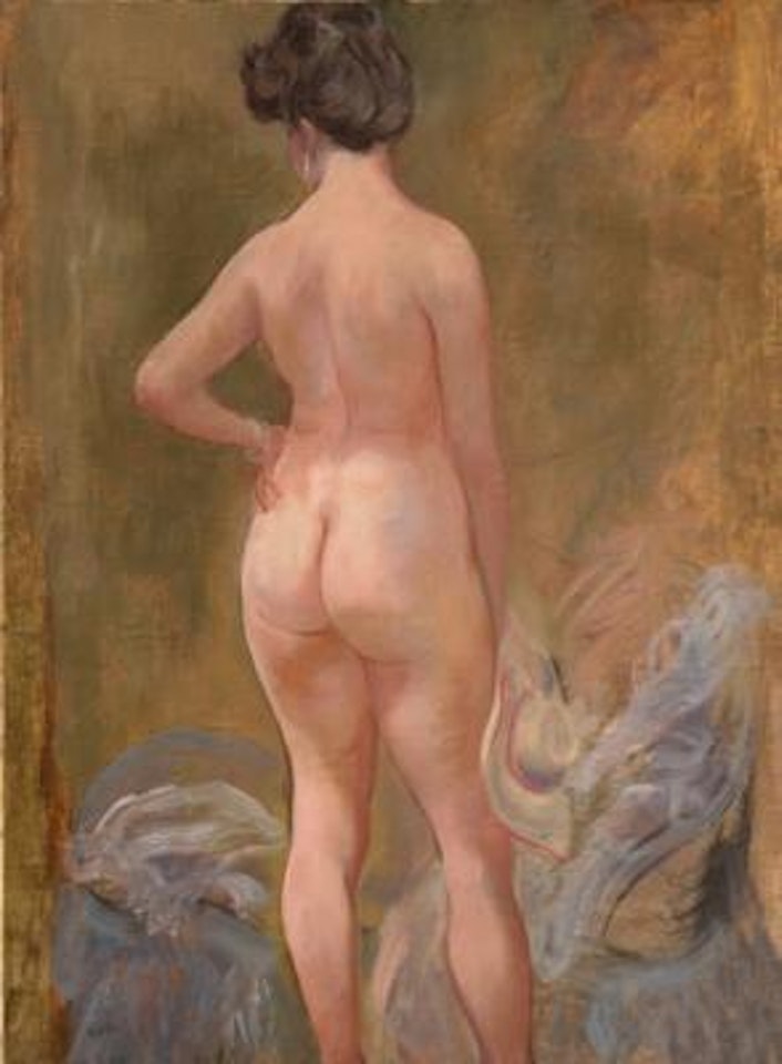 Female nude with summer hat by George Grosz