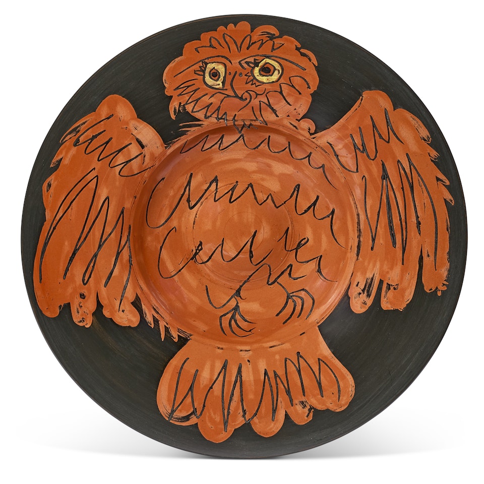 Hibou rouge sur fond noir (A.R. 399) by Pablo Picasso