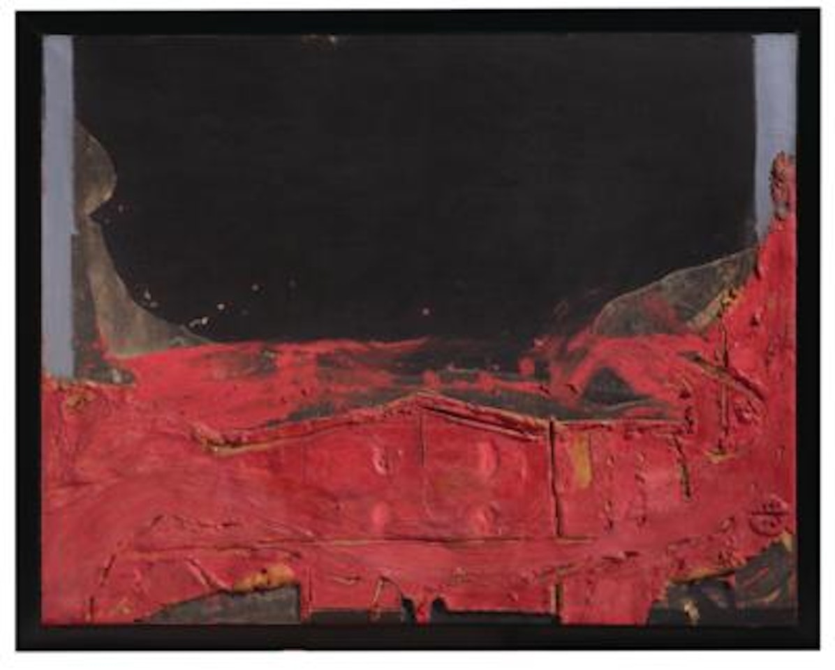 Relief rouge sur fond noir by Antoni Tapies
