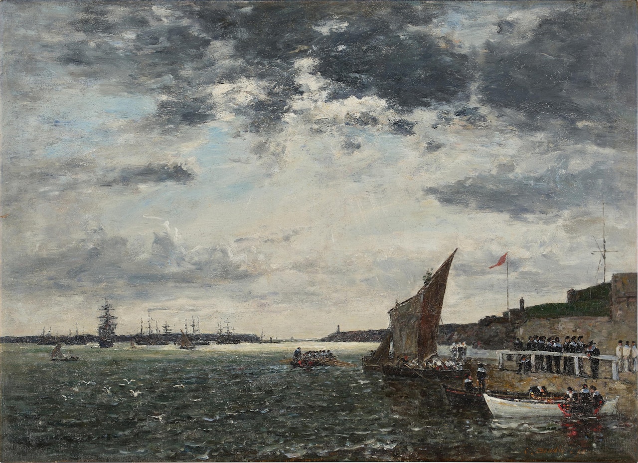 Brest. Débarquement des marins dans la rade by Eugène Boudin
