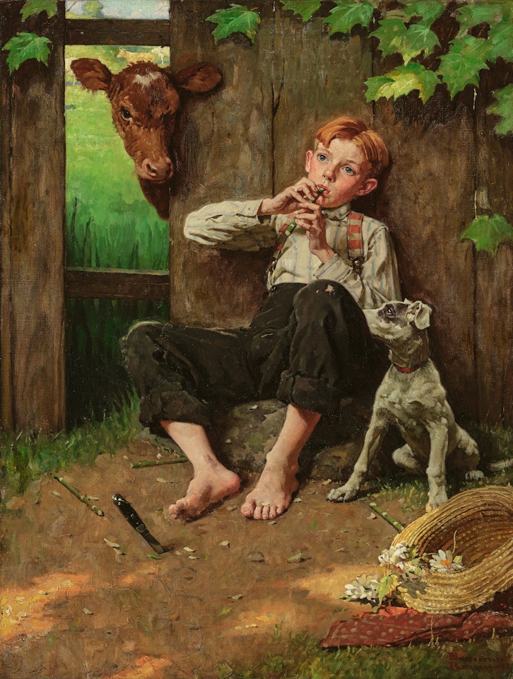 Barefoot Boy Playing Flute by Norman Rockwell