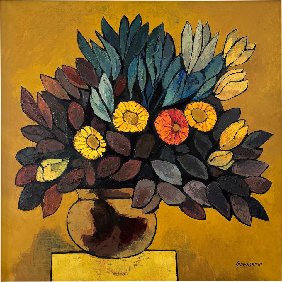 Flores secas fondo amarillo by Oswaldo Guayasamin