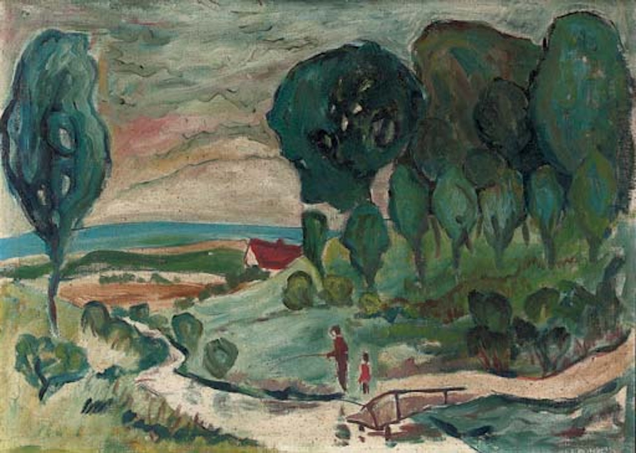 Landscape with figures by German School
