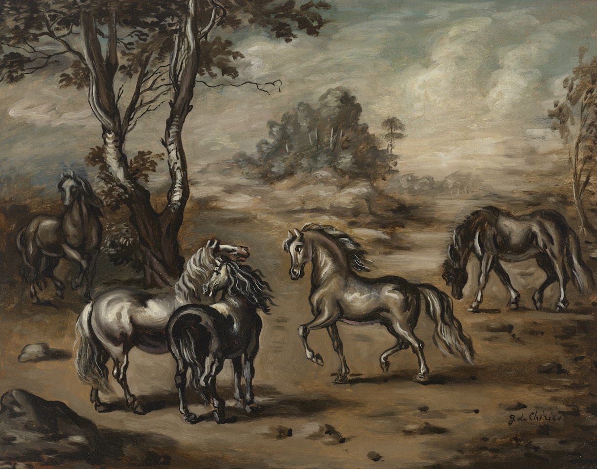 Cavalli in un paese by Giorgio de Chirico
