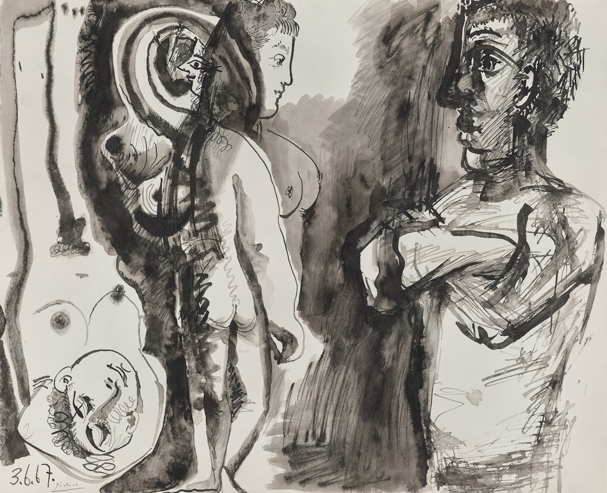 Homme et trois femmes nues (recto); Femme et deux hommes (verso) by Pablo Picasso