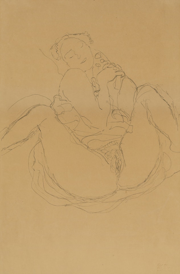 Mit verschr ä nkten H ä nden sitzender Halbakt by Gustav Klimt