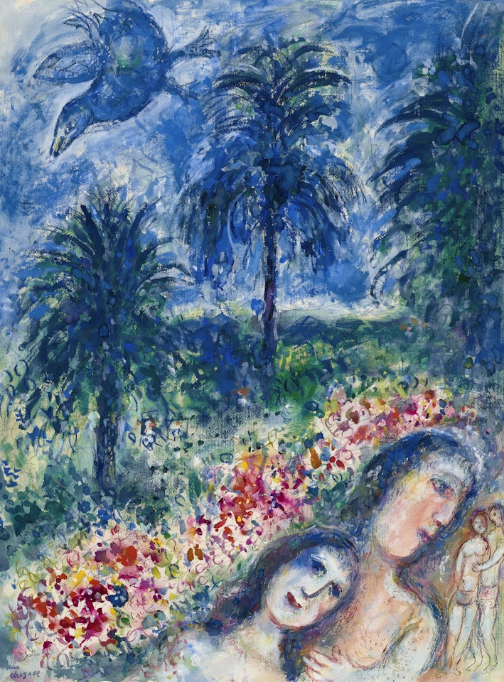 Les Amoureux sous les palmiers à Antibes by Marc Chagall