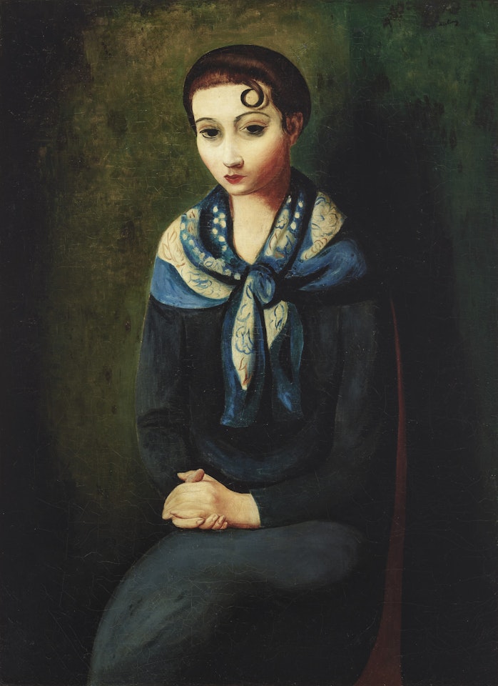Femme à l"écharpe bleue by Moïse Kisling