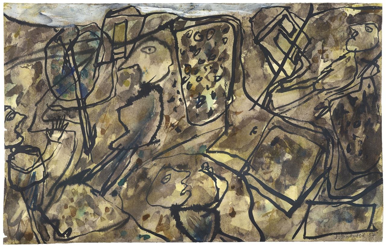 Paysage avec personnages, maisons, champs et chemins by Jean Dubuffet