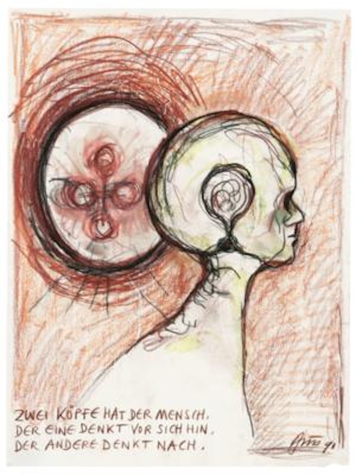 „Zwei Köpfe hat der Mensch. Der eine denkt vor sich hin. Der andere denkt nach“ by Gunter Brus