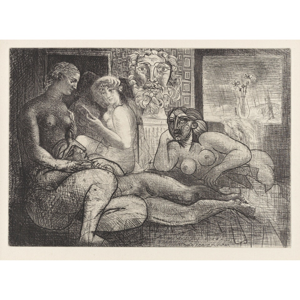 Quatre femmes nues et tête sculptée, from La Suite Vollard (Bloch 219; Baer 424) by Pablo Picasso