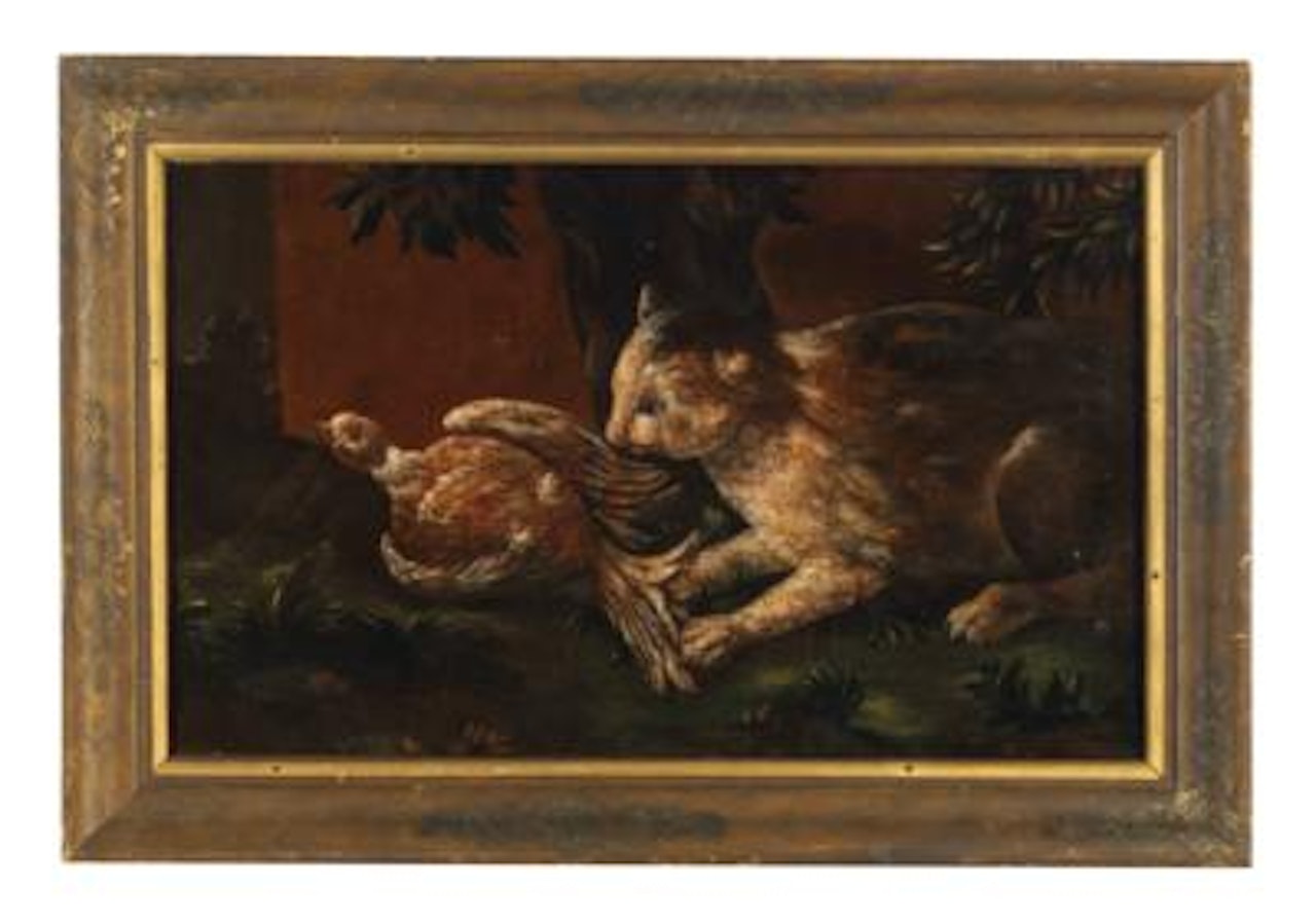 A cat with a dead partridge by Flemish School