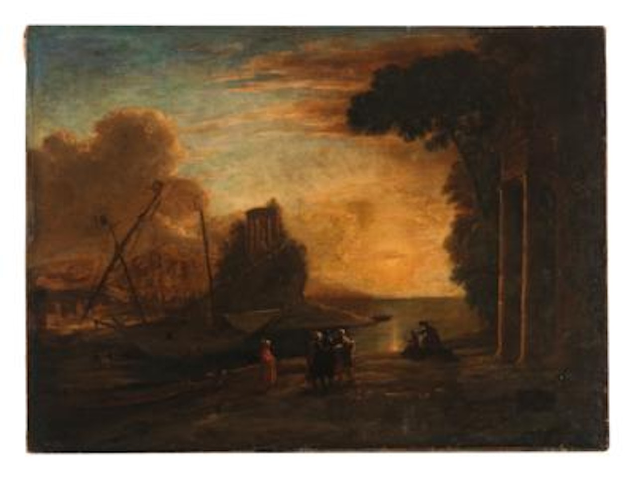 Southern harbour scene with ruins by Netherlandish School
