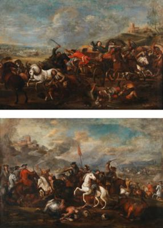 Battle scenes with Ottomans and fugitives by German School
