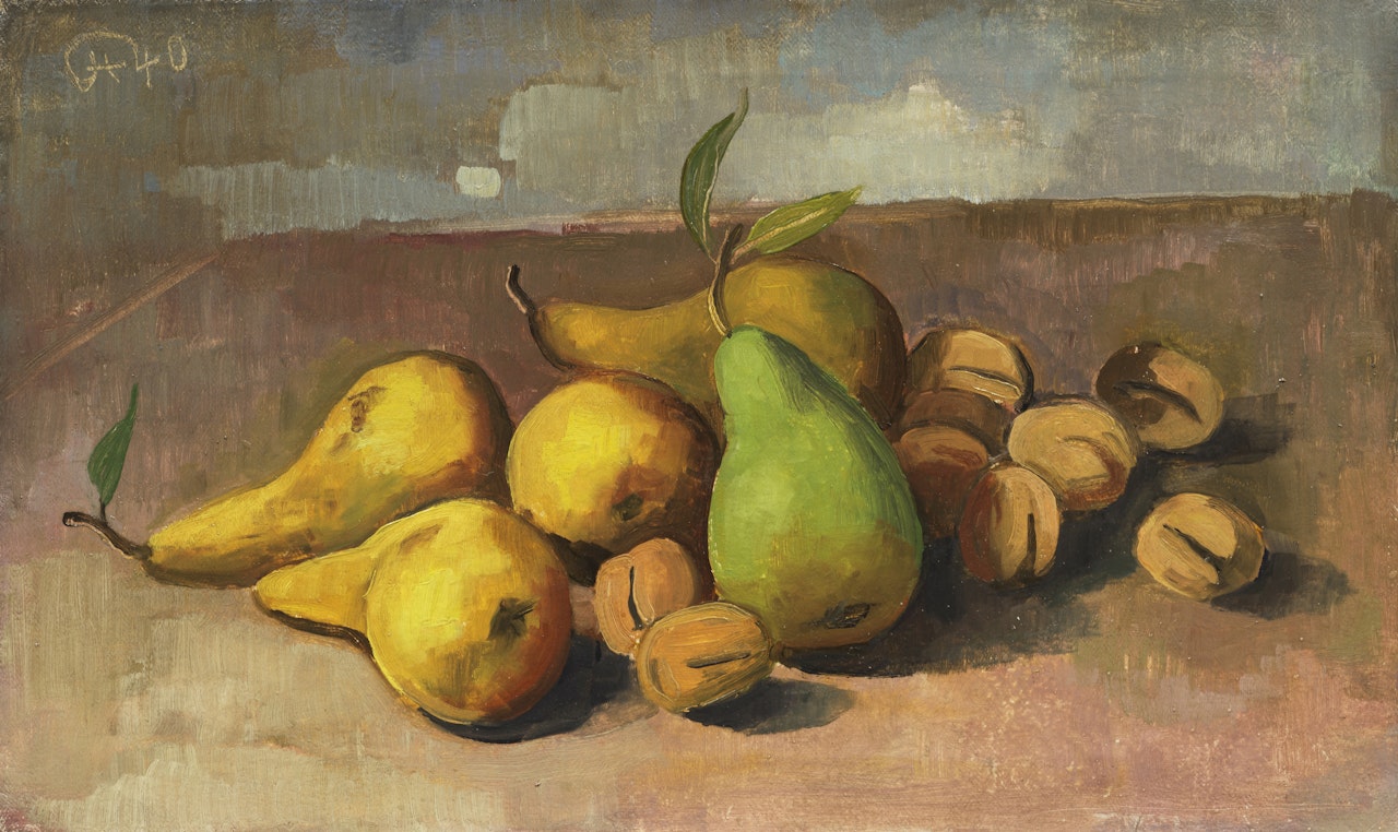 Stillleben mit Birnen und Aprikosen by Karl Hofer