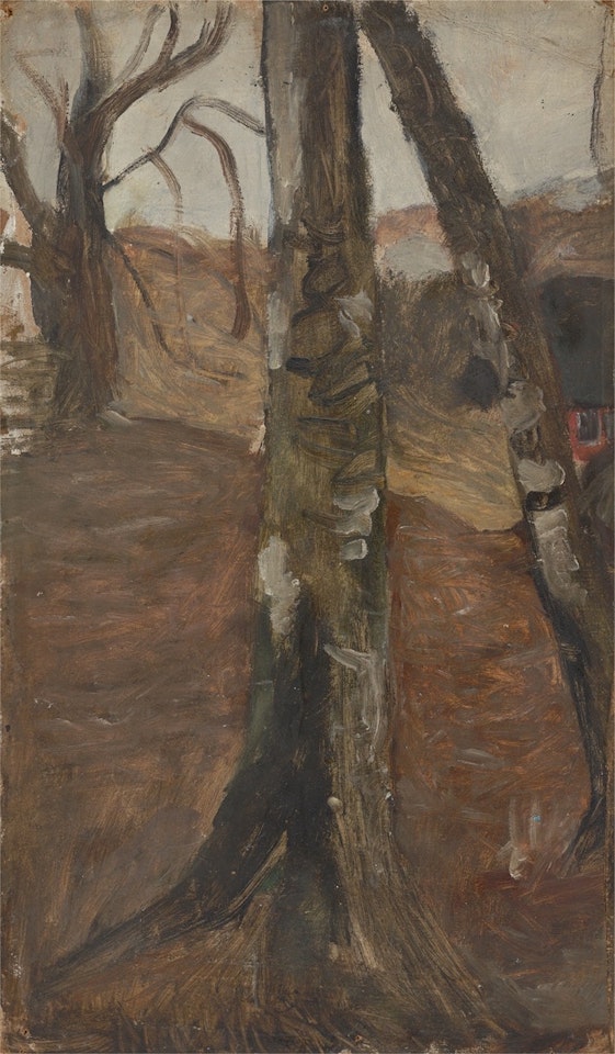 ”Birkenstämme, rechts ein rotes Haus” by Paula Modersohn-Becker