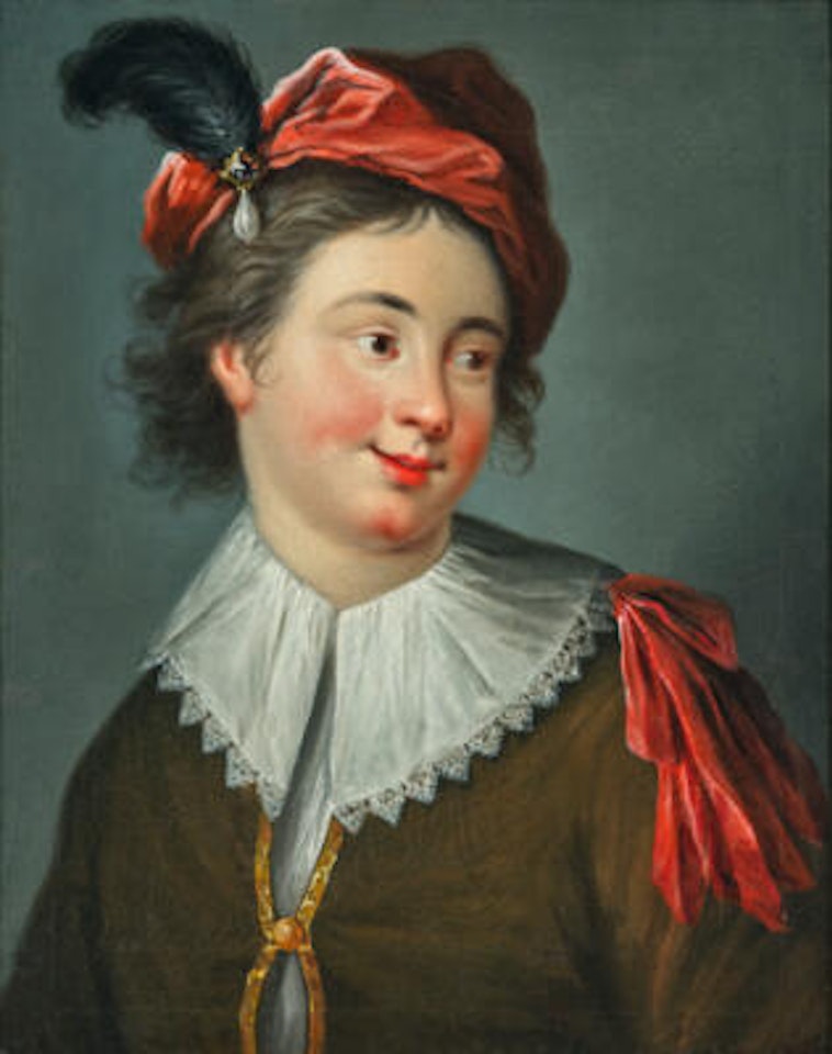 A tronie of a boy in a feathered cap by French School
