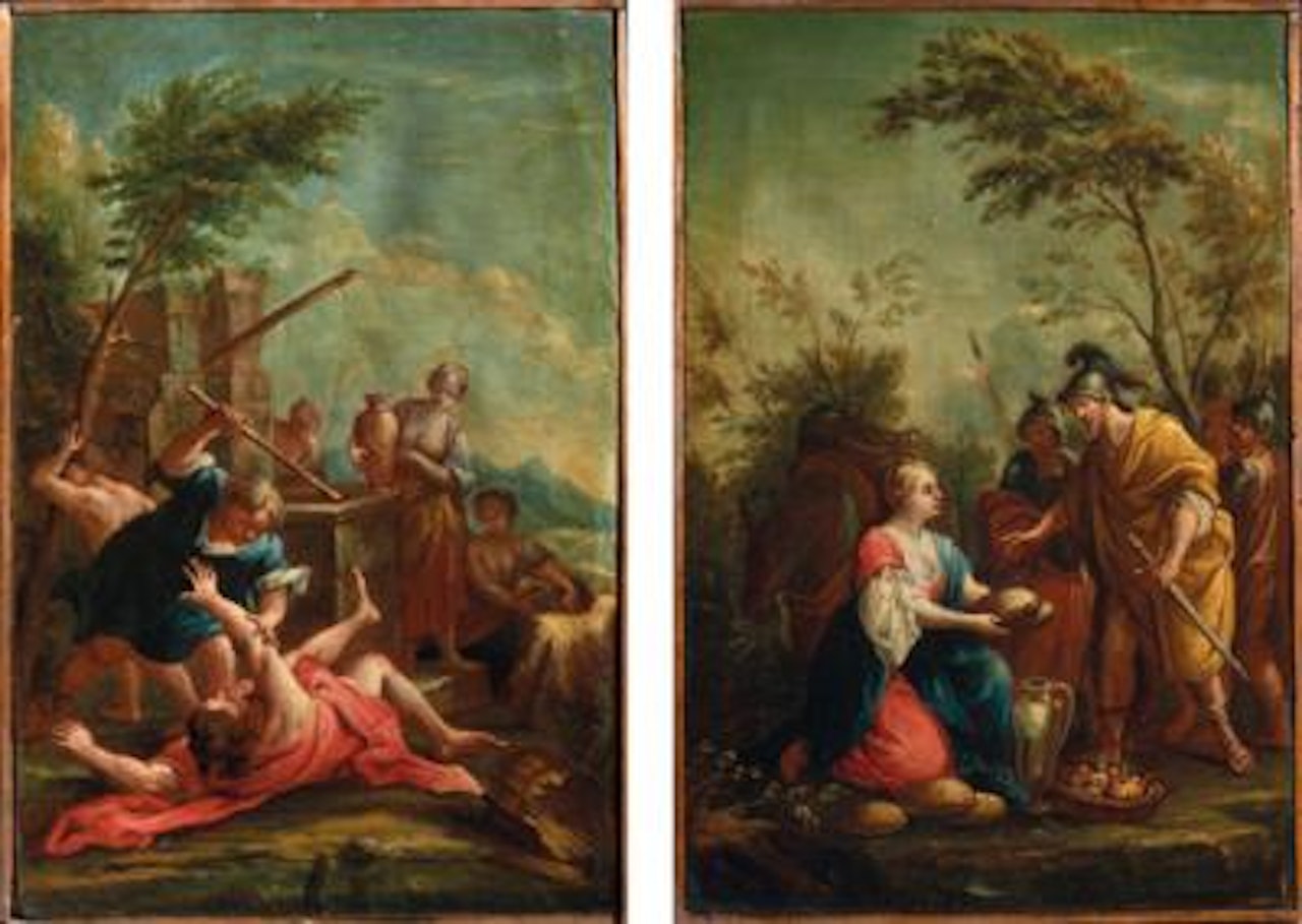 Moses defends the daughters of Jethro; and David and Abigail by Venetian School