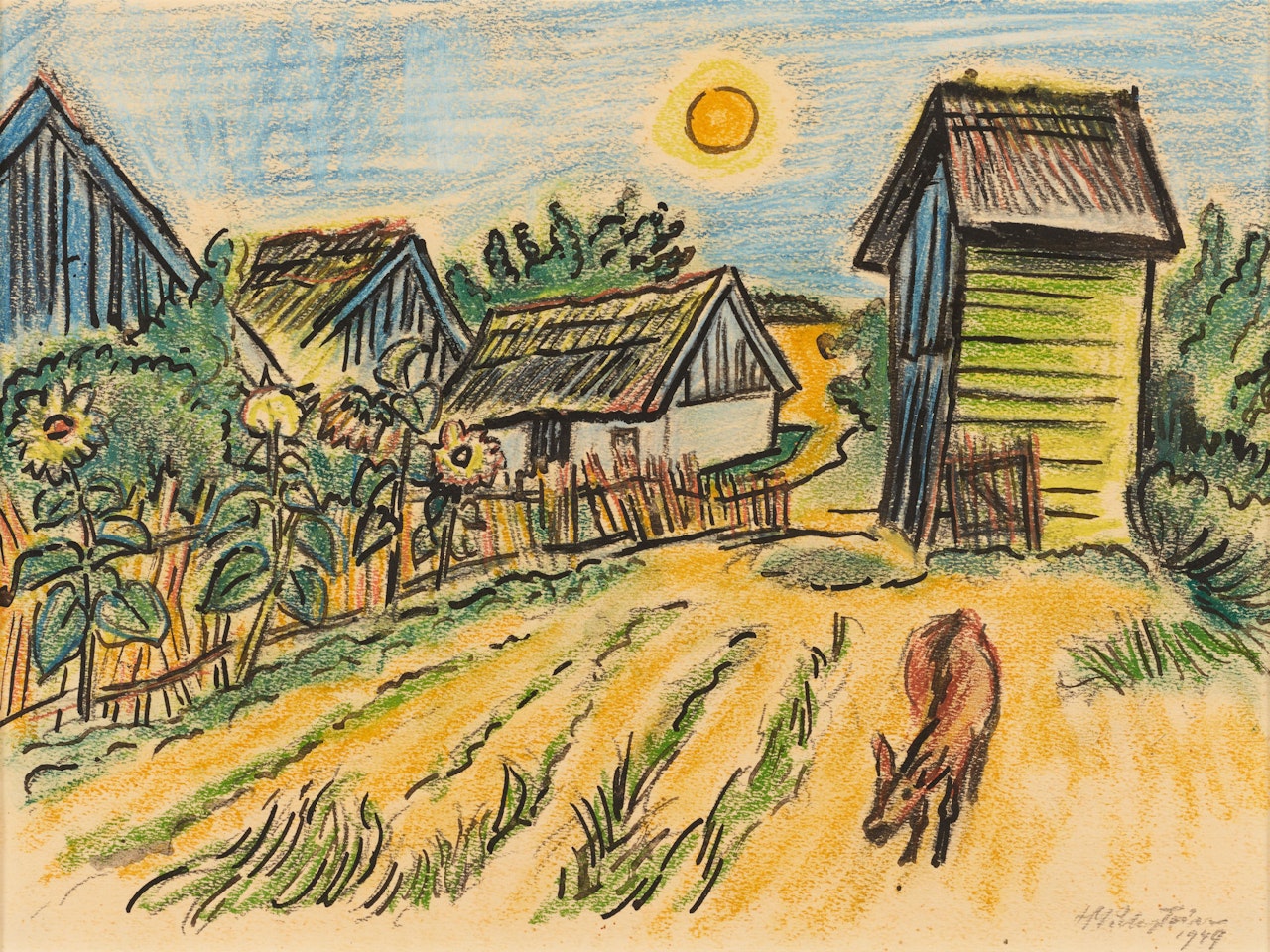 Feldrand mit Blumen und Tier by Max Pechstein