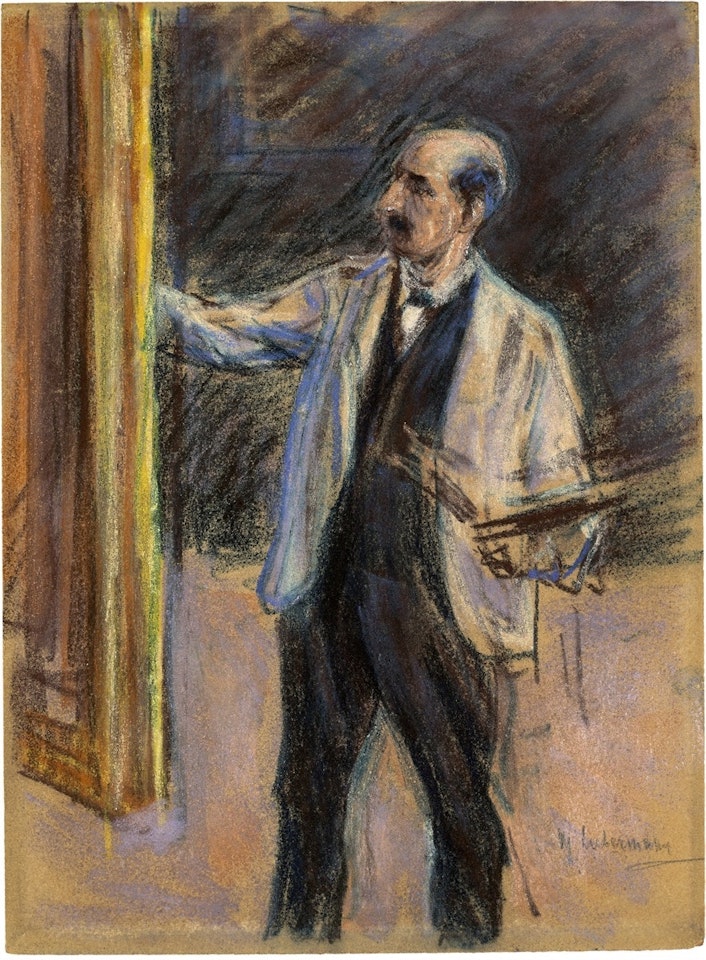 ”Selbstbildnis, stehend an der Staffelei nach links” by Max Liebermann