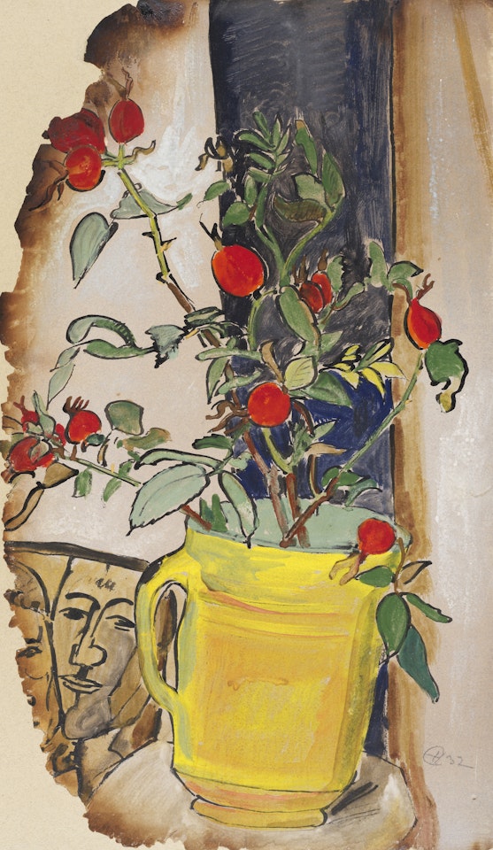 Hagebutten in gelbem Topf by Erich Heckel