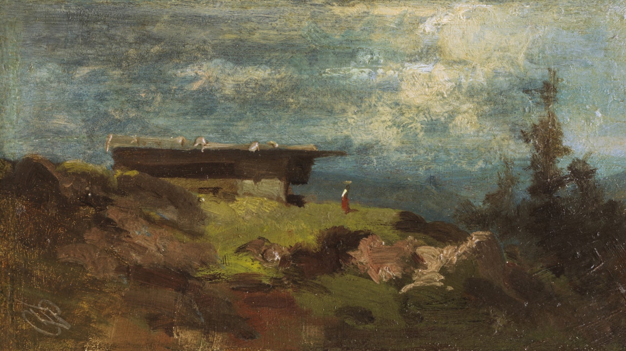 Bäuerin vor einer Almhütte by Carl Spitzweg