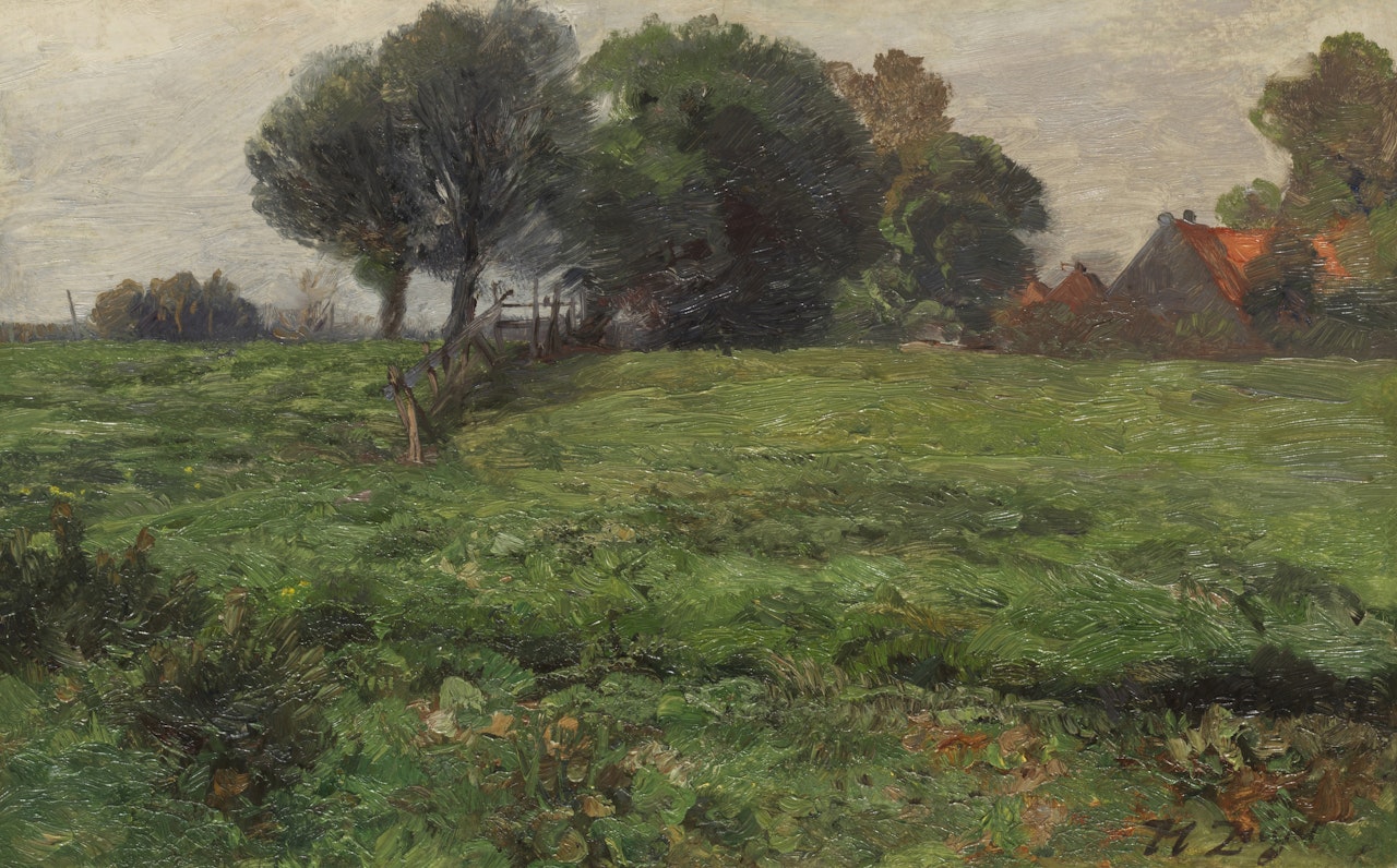 Weiden im Moos (Landschaft mit Häusern) by Heinrich von Zugel