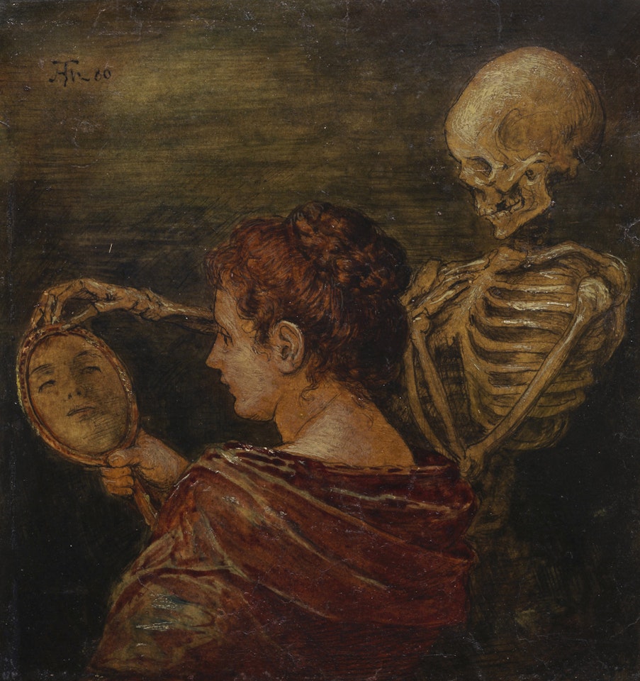Frau, Spiegel und Tod by Hans Thoma