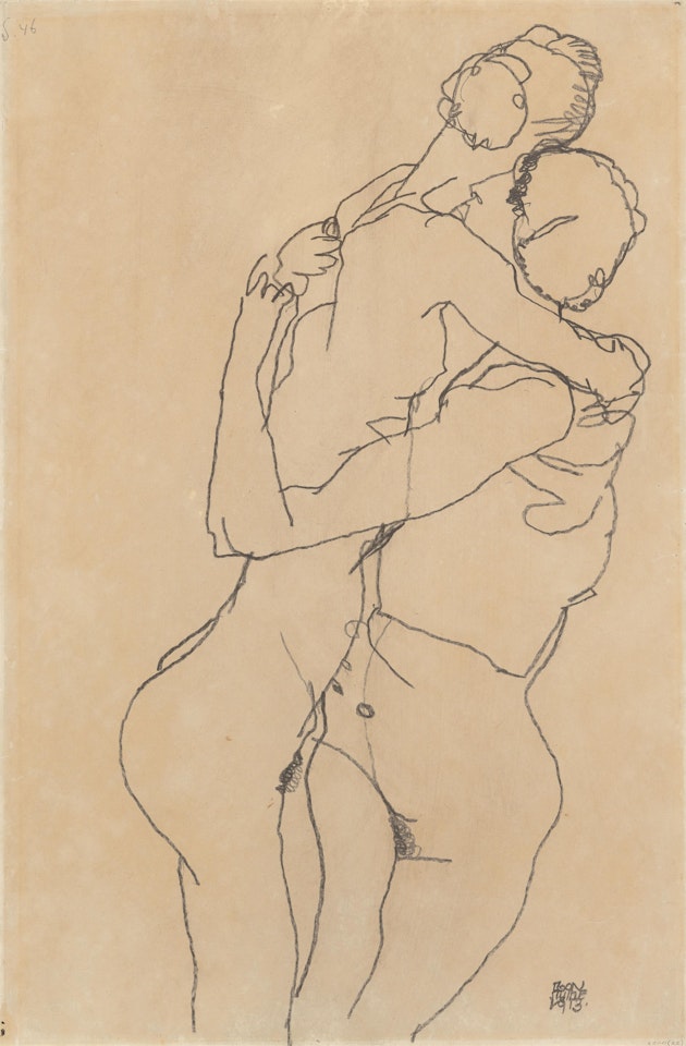 Two standing Female Nudes, Embracing by Egon Schiele
