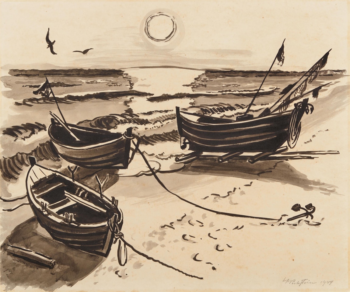 Boote bei aufgehender Sonne by Max Pechstein