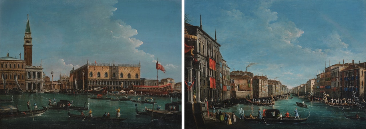 Venice, A View of the Molo from the Bacino of San Marco;; Venice, A View of the Grand Canal from the Palazzo Balbi by Giuseppe Bernardino Bison